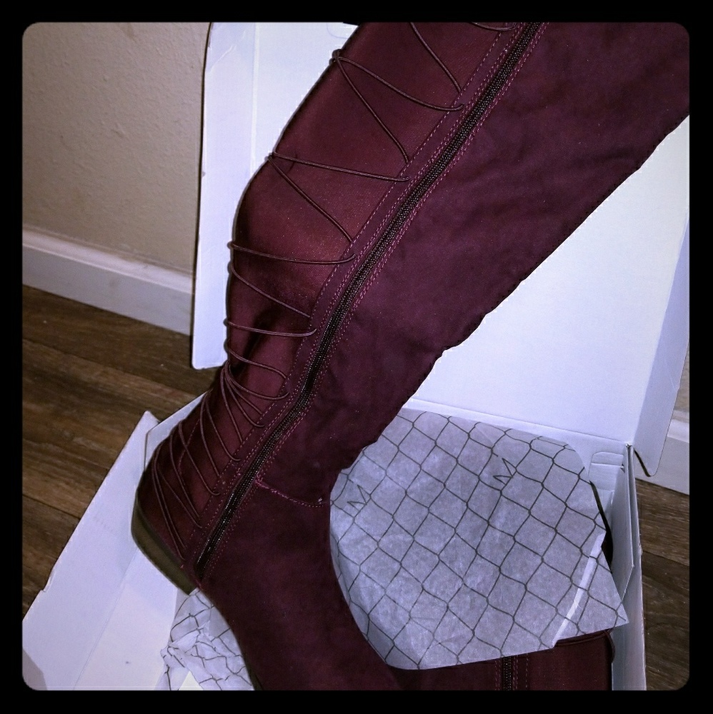 Over the knee wine boots